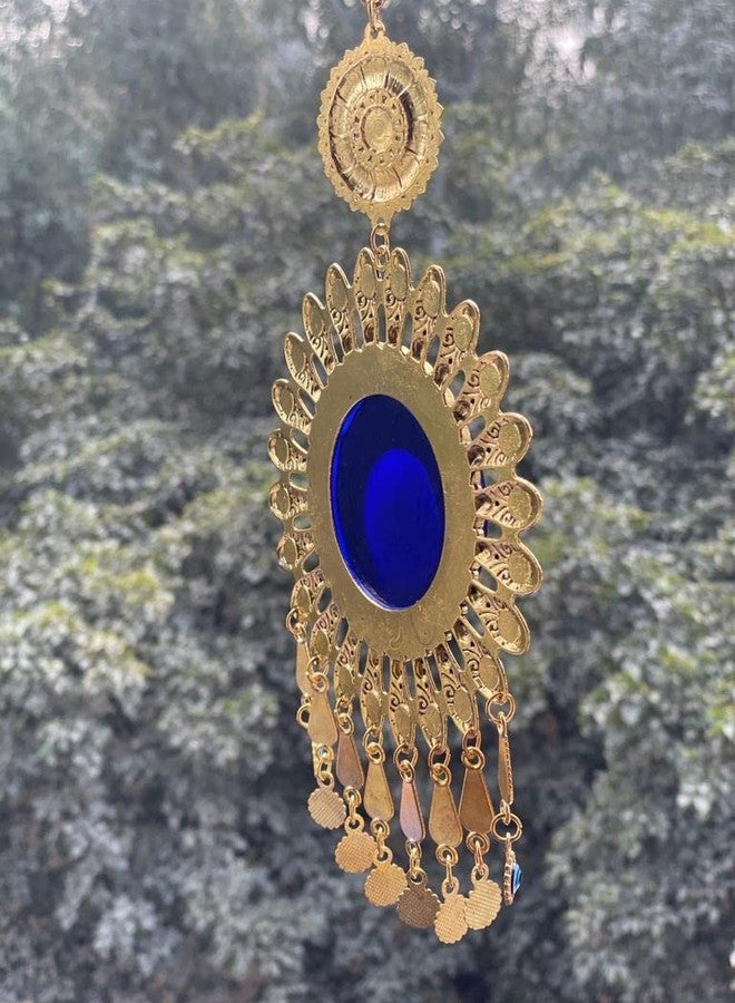 BLUE BEADS Home Decor Big Size Blue and Gold Round Evil Eye Wall Hanging, Turkish Amulet Decoration Home/Office (Size : 10 Inches) - Image 5