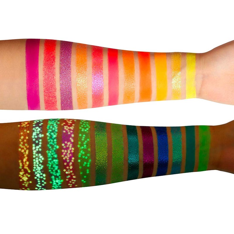 DE'LANCI Neon Eyeshadow Palette Glow in the Dark, Aurora Glow Eyeshadow Pallets Stage, Halloween Christmas Makeup Kit UV Blacklight Matte and Glitter Fluorescent Eye Shadows Highly Pigment - Image 4