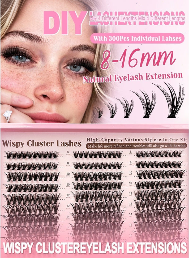 mierting False Eyelashes 300 Pcs 8-16mm Natural Fluffy Natural Lash Clusters with Tweezers DIY Personalized Eyelashes Extensions Cat Eye Eyelash Clusters, Suitable for Daily Makeup and Stage Makeup - Image 1