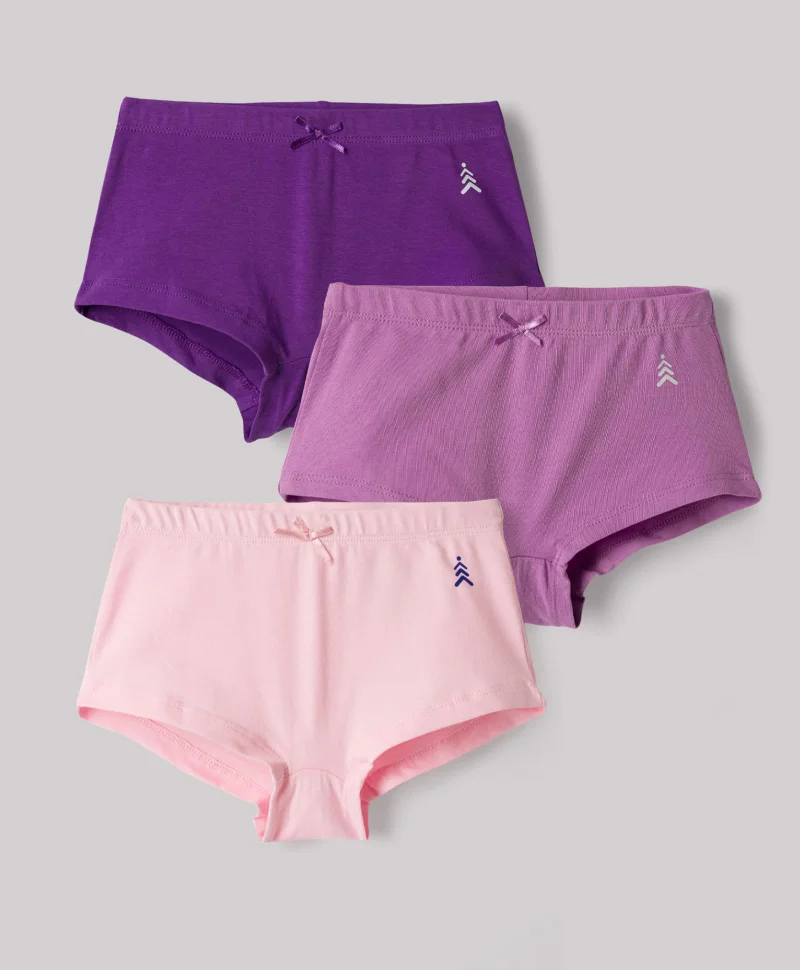 Pine Kids Pine Kids Cotton Spandex Knit Solid Panties (Pack of 3) - Purple/Pink