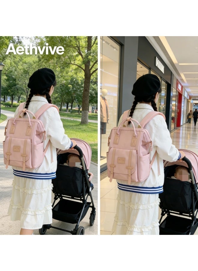 Aethvive Waterproof Diaper Bag Backpack, Large Multi Compartment Maternity Nursing Backpack, Portable Handheld Baby Travel Bag With Side Pockets, Stroller Hook Design Lightweight Nappy Backpack, Mommy Bag For Daily Outdoor Trip - Image 3