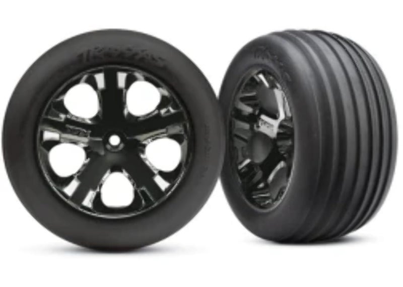 Traxxas 3771A Alias Ribbed Tires PreGlued on 28 AllStar Black Chrome Wheels front pair - Image 3