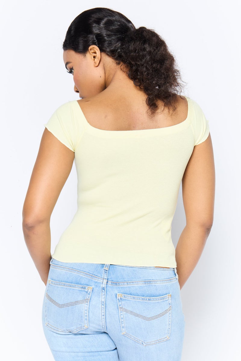 DeFacto Women Off Shoulder Ribbed Top, Yellow - Image 4