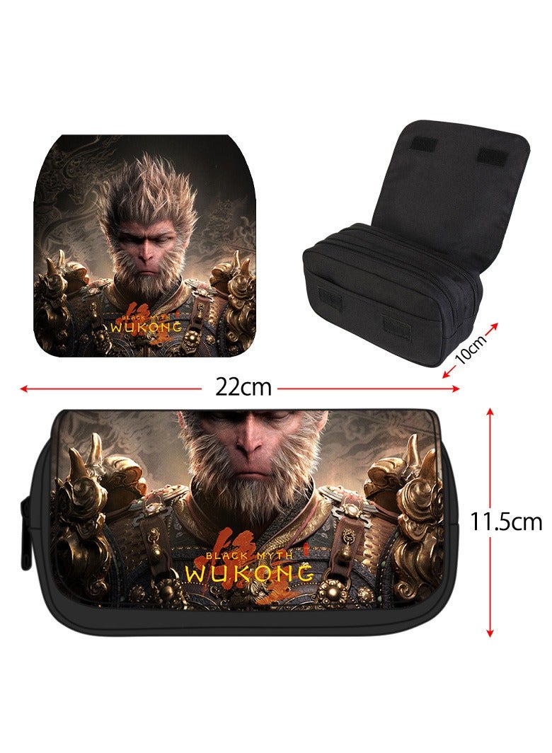 عام حقيبة أقلام مطبوعة بشخصية ووكوانغ من أسطورة سوداء، مناسبة لطلاب المدارس الابتدائية والثانوية والمراهقين، متعددة الوظائف، بطبقتين، بسعة كبيرة. - Image 3