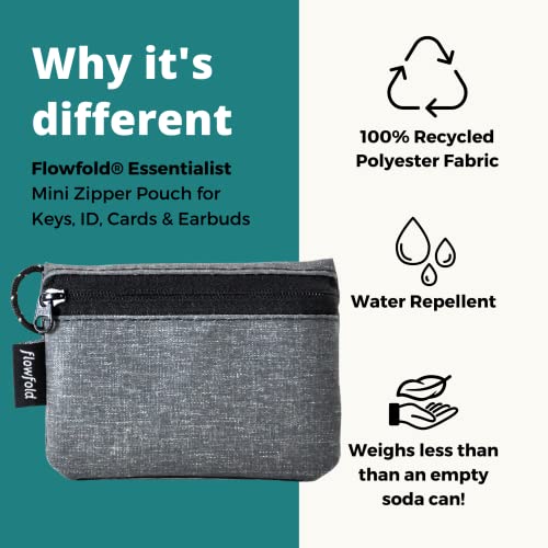 Flowfold Essentialist Clippable Mini Zip Pouch for Holding Coin, ID, Credit Card, and More | Small Water Repellent Wallet Made from Recycled Materials | Handcrafted In USA | Heather Grey - Image 2