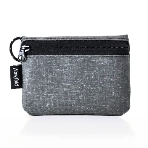 Flowfold Essentialist Clippable Mini Zip Pouch for Holding Coin, ID, Credit Card, and More | Small Water Repellent Wallet Made from Recycled Materials | Handcrafted In USA | Heather Grey - Image 1