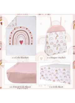 Rtteri Rtteri 4 Pieces Baby Crib Bedding Set, Nursery Bedding Standard Size Soft Baby Bedding Set Including Crib Skirt, Blanket, Sheet and Diaper Stacker for Girls and Boys(Boho)  - Image 4