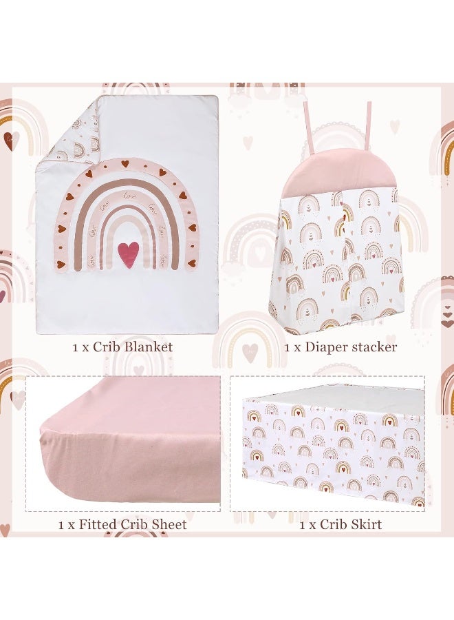 Rtteri Rtteri 4 Pieces Baby Crib Bedding Set, Nursery Bedding Standard Size Soft Baby Bedding Set Including Crib Skirt, Blanket, Sheet and Diaper Stacker for Girls and Boys(Boho)  - Image 4