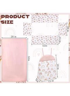 Rtteri Rtteri 4 Pieces Baby Crib Bedding Set, Nursery Bedding Standard Size Soft Baby Bedding Set Including Crib Skirt, Blanket, Sheet and Diaper Stacker for Girls and Boys(Boho)  - Image 5