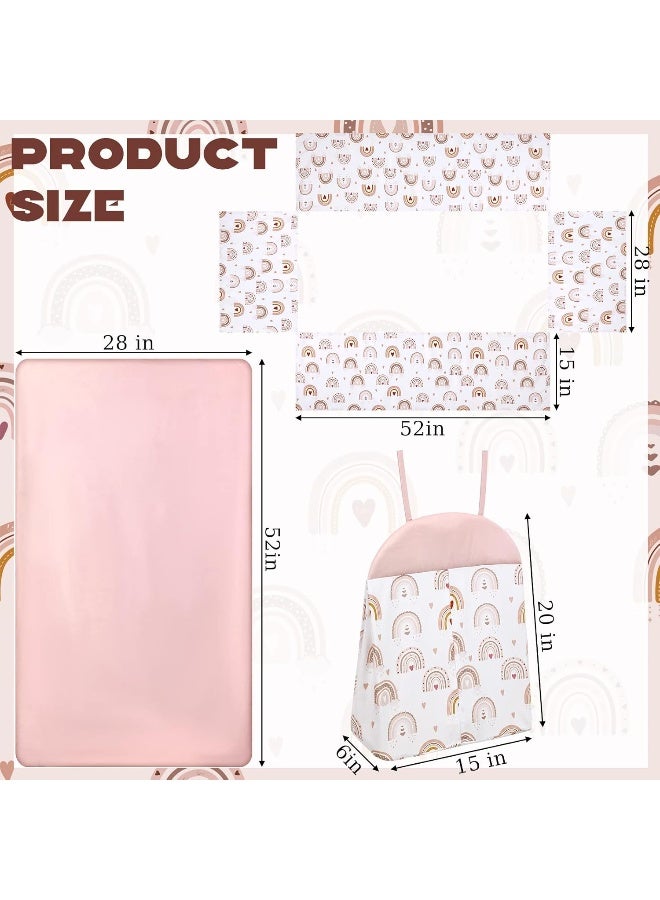 Rtteri Rtteri 4 Pieces Baby Crib Bedding Set, Nursery Bedding Standard Size Soft Baby Bedding Set Including Crib Skirt, Blanket, Sheet and Diaper Stacker for Girls and Boys(Boho)  - Image 5