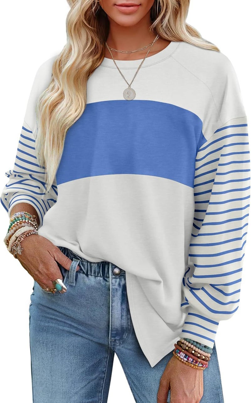 2024 Women'S New Pullover Round Neck Casual Striped Contrast Color Long Sleeve T-Shirt For Women - Image 1