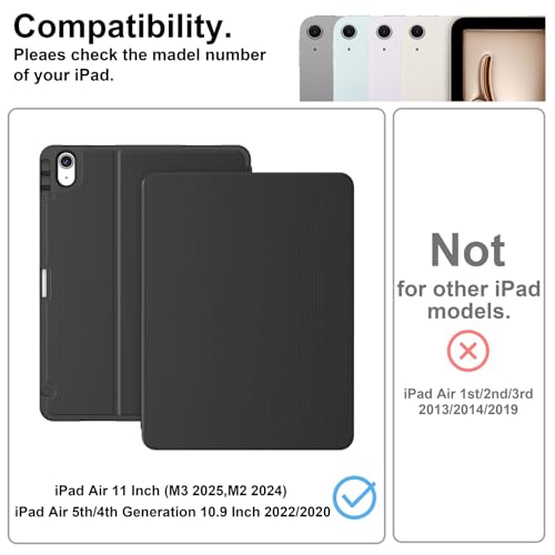 Supveco Case for iPad Air 11 Inch (M3 2025/M2 2024),iPad Air 5th/4th Generation 10.9 Inch 2022/2020 with Pencil Holder-[Auto Wake/Sleep],Premium Folio Stand Soft TPU Back Cover-Black - Image 2