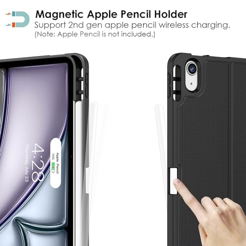 Supveco Case for iPad Air 11 Inch (M3 2025/M2 2024),iPad Air 5th/4th Generation 10.9 Inch 2022/2020 with Pencil Holder-[Auto Wake/Sleep],Premium Folio Stand Soft TPU Back Cover-Black - Image 4