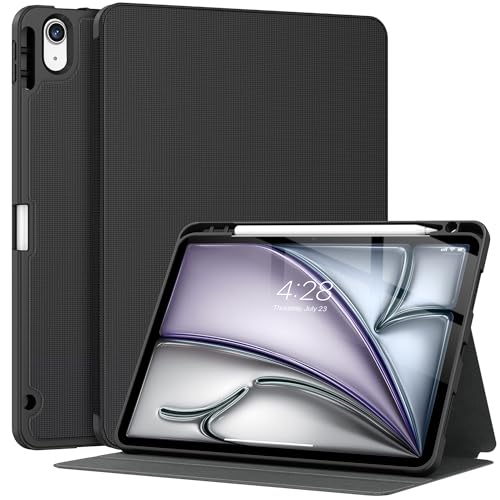 Supveco Case for iPad Air 11 Inch (M3 2025/M2 2024),iPad Air 5th/4th Generation 10.9 Inch 2022/2020 with Pencil Holder-[Auto Wake/Sleep],Premium Folio Stand Soft TPU Back Cover-Black - Image 1