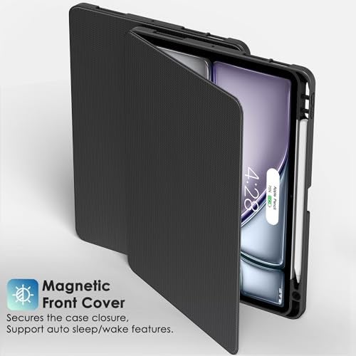 Supveco Case for iPad Air 11 Inch (M3 2025/M2 2024),iPad Air 5th/4th Generation 10.9 Inch 2022/2020 with Pencil Holder-[Auto Wake/Sleep],Premium Folio Stand Soft TPU Back Cover-Black - Image 3