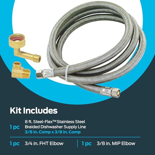 Eastman 8 Ft. Dishwasher Installation Kit, Braided Stainless Steel Supply Line with 3/8 Inch Compression Ends, 41059 - Image 3