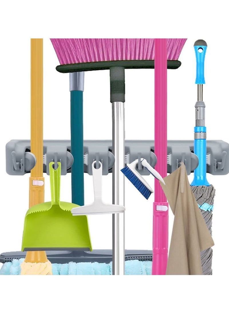 Rock Pow Mop Broom Holder, Garden Tools Wall Mounted Commercial Organizer Saving Space Storage Rack For Kitchen Garden And Garage,Laundry Offices5 Position With 6 Hooks - Image 1