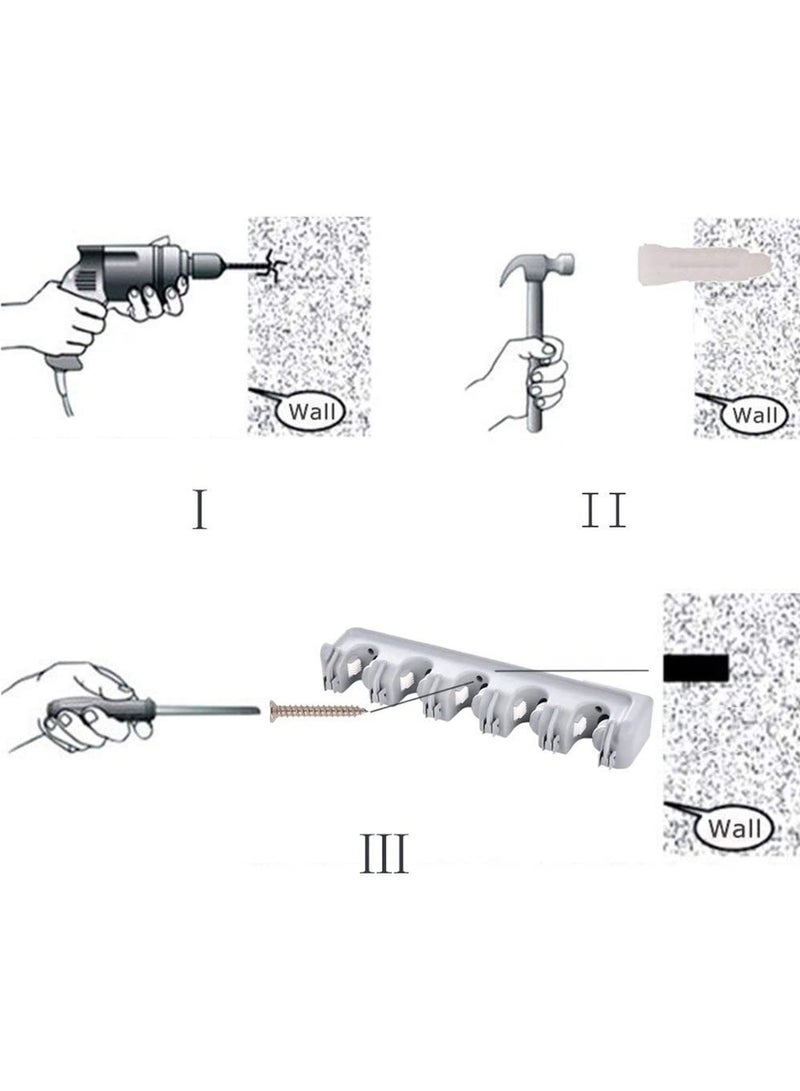 Rock Pow Mop Broom Holder, Garden Tools Wall Mounted Commercial Organizer Saving Space Storage Rack For Kitchen Garden And Garage,Laundry Offices5 Position With 6 Hooks - Image 5