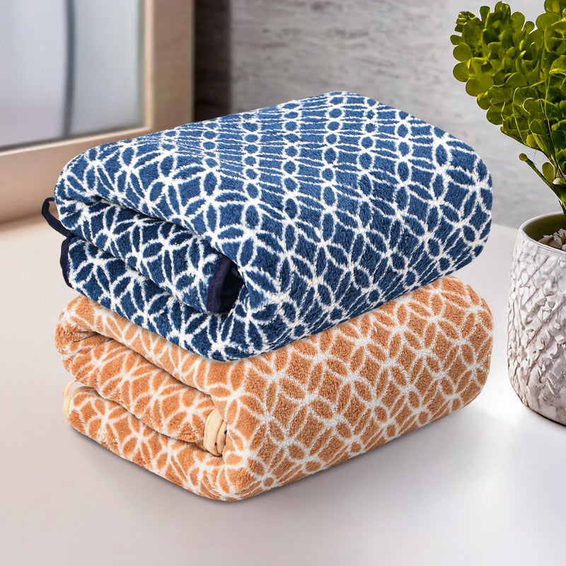 Kuber Industries 2 Pcs Microfiber 19x38 Inch Soft Face Towels for Women and Men | 280 GSM Quick Dry & Absorbent Hanging Hand Towels for Wash Basin Bathroom, Kitchen and Home | Circle - Golden & Blue - Image 1