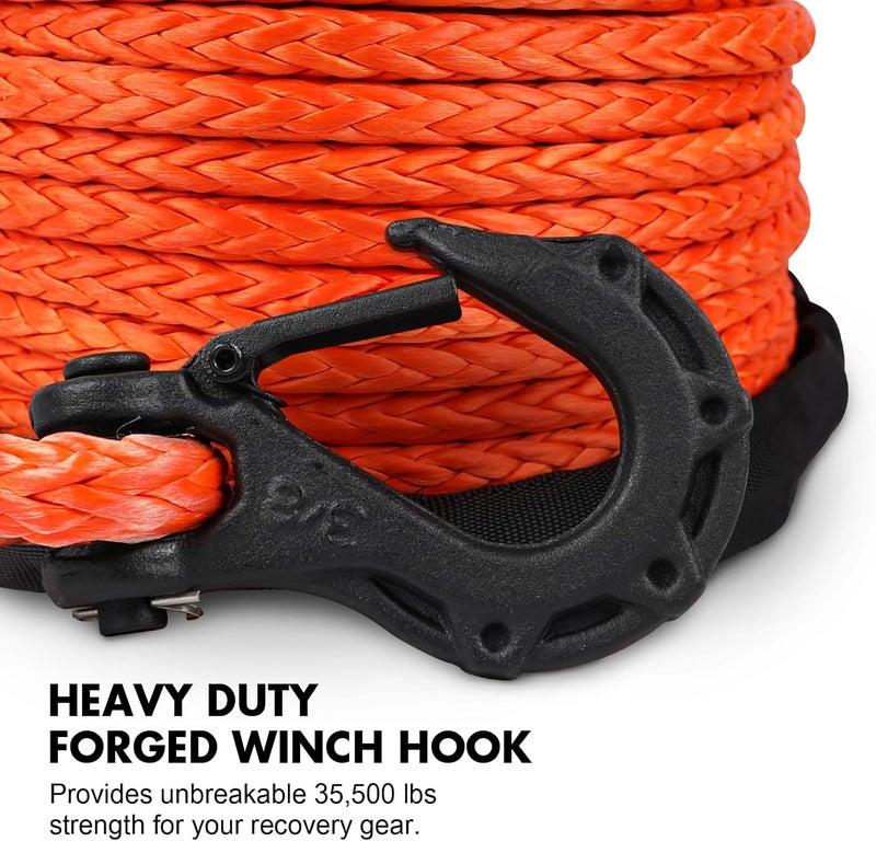 ESUPER 3/8" x 100ft Synthetic Winch Rope Dyneema 12 Strand Winch Cable Car Tow Recovery Cable Winch Line Recovery Kit Winch Replacement Cable 26500 lbs for 4WD Off Road Vehicle Truck SUV Jeep(Gray) - Image 4