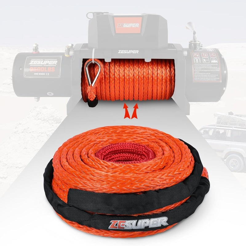 ESUPER 3/8" x 100ft Synthetic Winch Rope Dyneema 12 Strand Winch Cable Car Tow Recovery Cable Winch Line Recovery Kit Winch Replacement Cable 26500 lbs for 4WD Off Road Vehicle Truck SUV Jeep(Gray) - Image 5