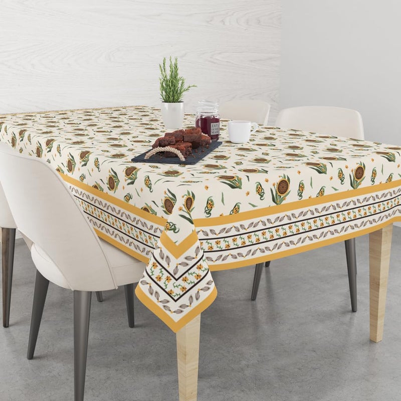Astitva Premium 100 Cotton Dining Table Cover 6 to 8 Seater Sunflower Floral Printed Cotton Table ClothTable Protector 60 x 90 - Image 1