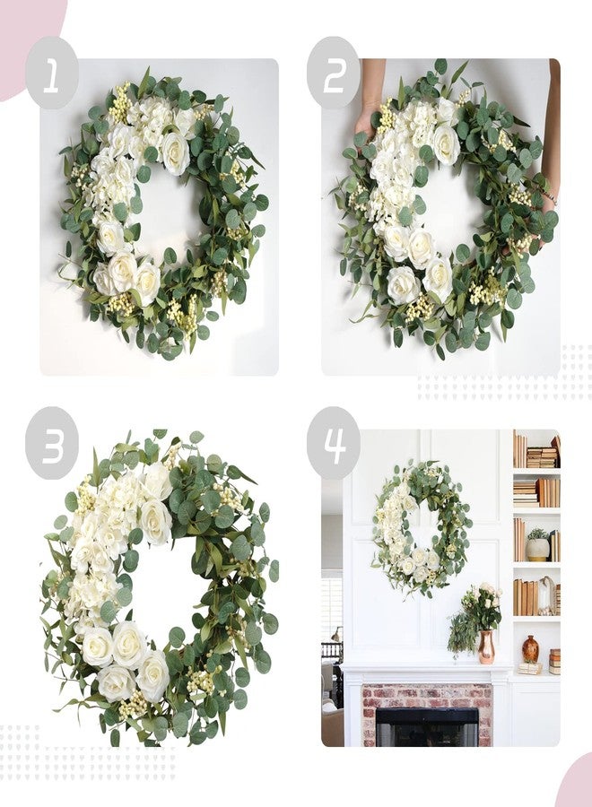 TEMPUS 20" Hydrangeas Spring Wreath for Front Door, Artificial Summer Green Wreaths with White Peony Flowers for Farmhouse Home Wedding Party Wall Windows Outdoor Decor（White） - Image 4