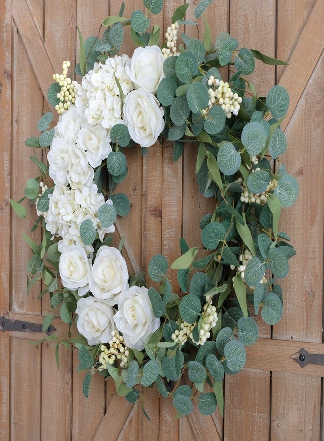 TEMPUS 20" Hydrangeas Spring Wreath for Front Door, Artificial Summer Green Wreaths with White Peony Flowers for Farmhouse Home Wedding Party Wall Windows Outdoor Decor（White） - Image 5