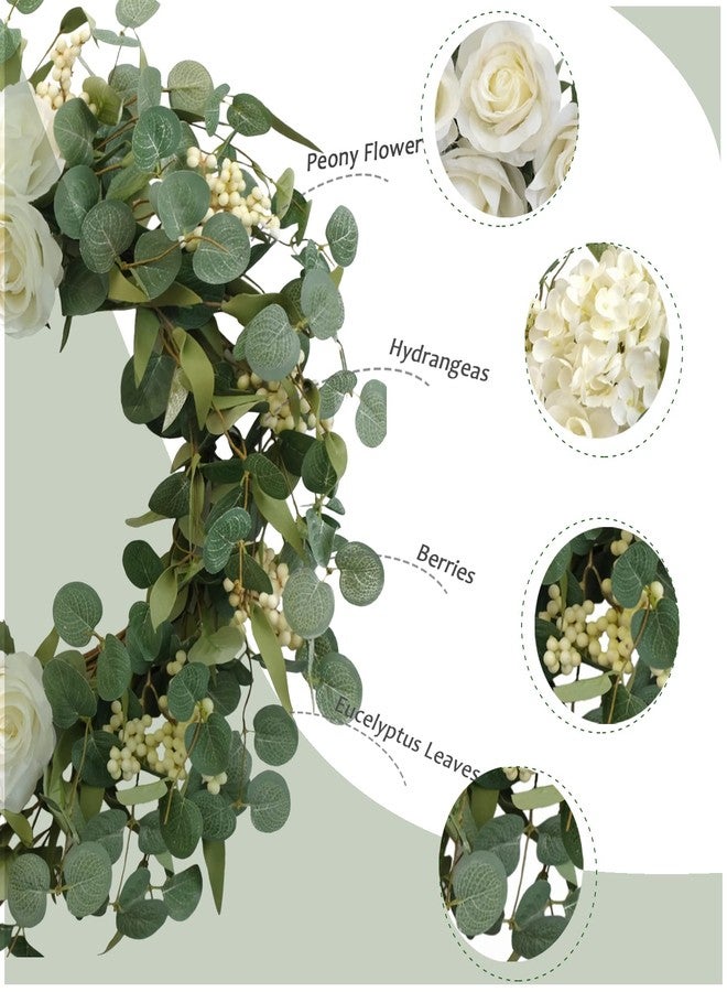 TEMPUS 20" Hydrangeas Spring Wreath for Front Door, Artificial Summer Green Wreaths with White Peony Flowers for Farmhouse Home Wedding Party Wall Windows Outdoor Decor（White） - Image 3