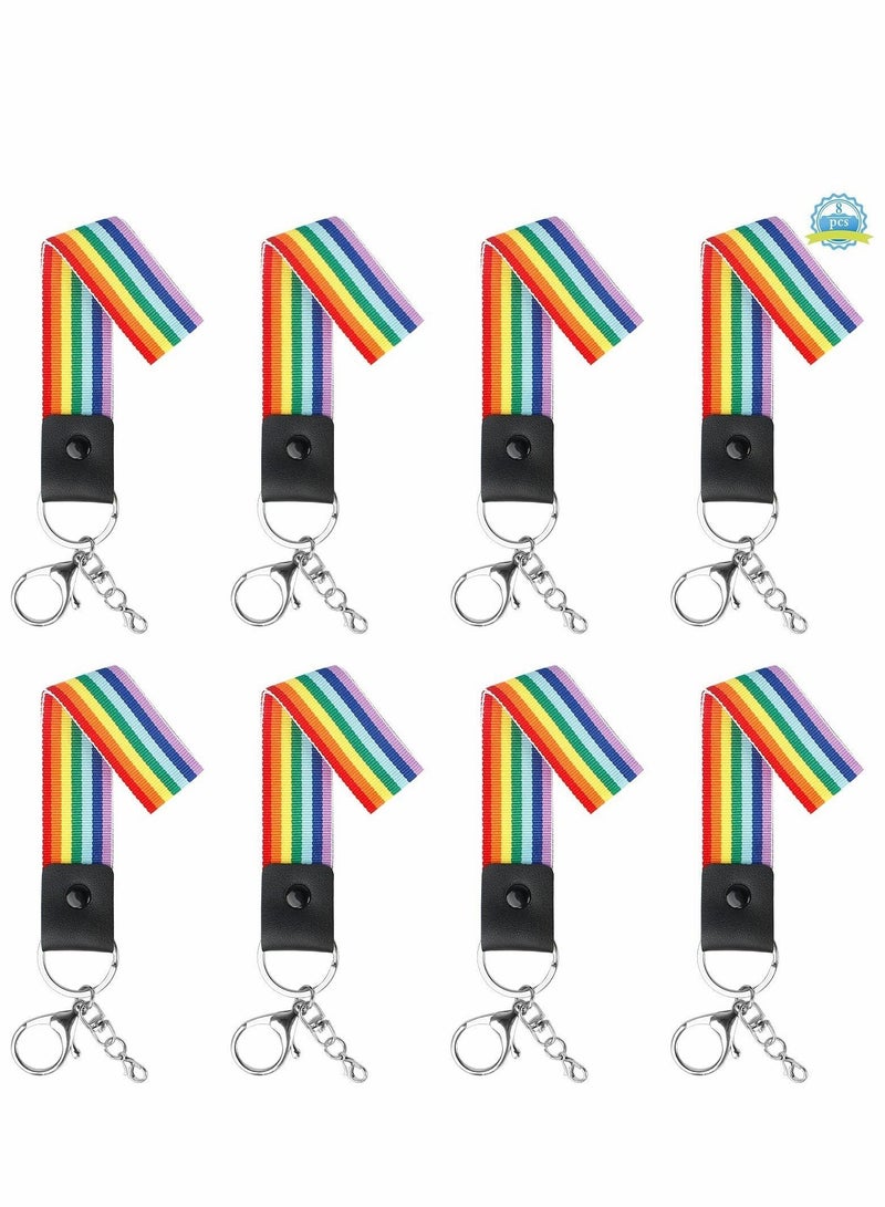 Y&D Lanyard Keychain, Rainbow Wrist Accessories Hand Women Polyester Keychain for Key Card Wallet 8pcs  - Image 1