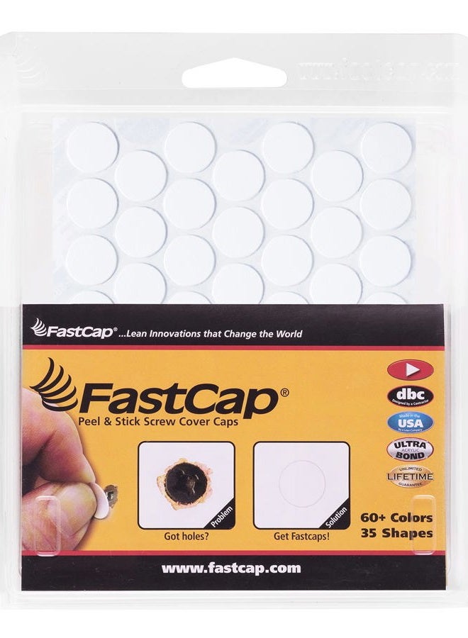 Fastcap Screw Hole Covers, 9/16" (14mm) Round Stickers - Professional Woodworking, Furniture, and Cabinetry Projects - One Sheet (53-Caps) - Solid PVC, Color - White - Image 1