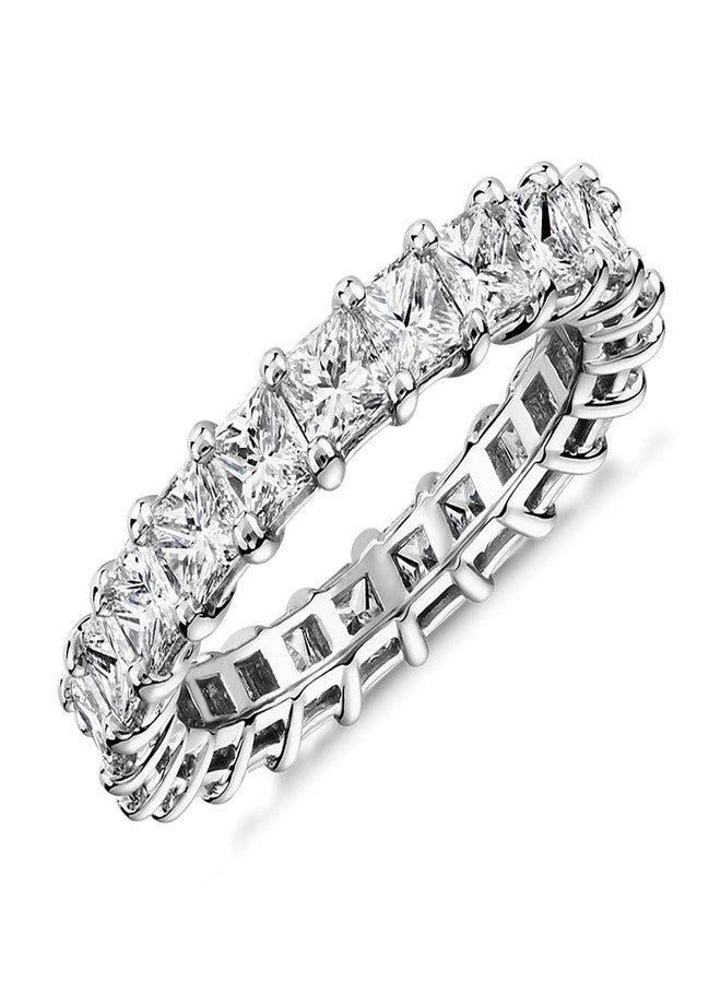 PAVOI Rhodium Plated Princess Cut Cubic Zirconia Love Ring - 3mm Stackable Bands for Women - Gold Eternity Rings for Women, Size 7 - Image 1