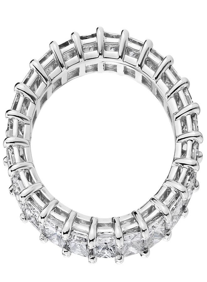 PAVOI Rhodium Plated Princess Cut Cubic Zirconia Love Ring - 3mm Stackable Bands for Women - Gold Eternity Rings for Women, Size 7 - Image 3