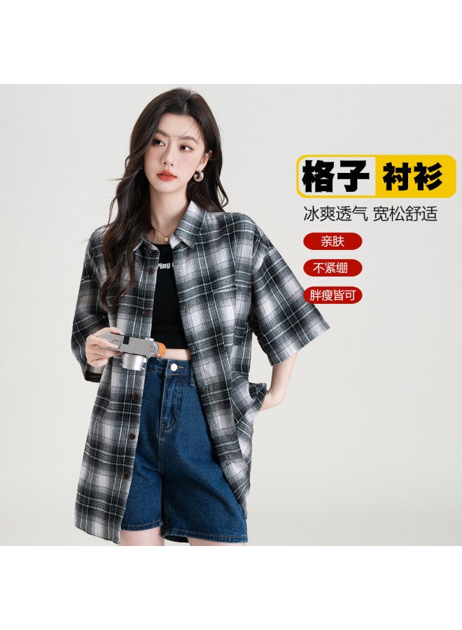Baleno Classic Plaid Color-block Shirt - Korean Style Versatile Summer Thin Women's Short-sleeve Oversized Slimming Lazy Shirt - Image 4