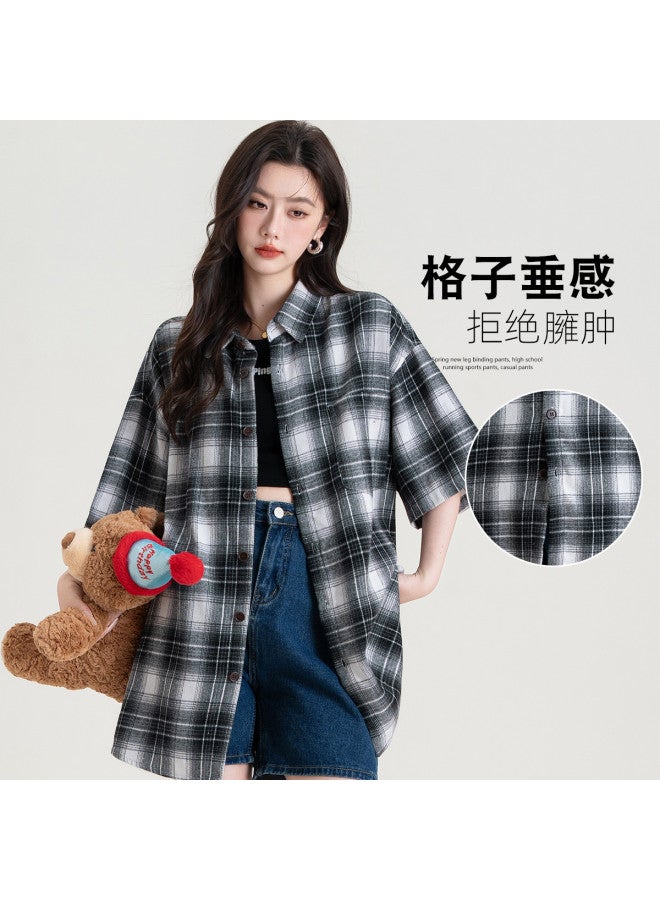Baleno Classic Plaid Color-block Shirt - Korean Style Versatile Summer Thin Women's Short-sleeve Oversized Slimming Lazy Shirt - Image 2