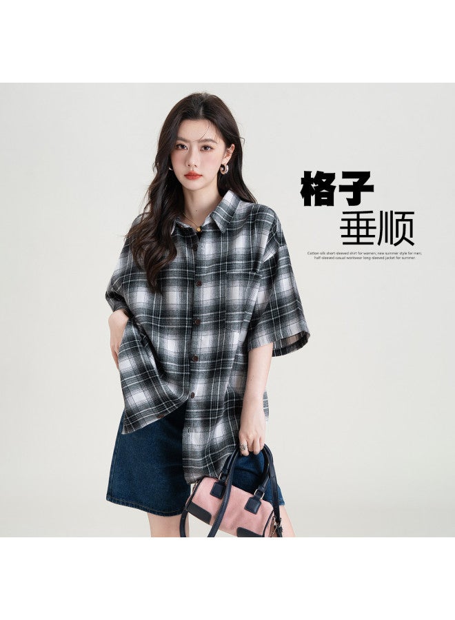 Baleno Classic Plaid Color-block Shirt - Korean Style Versatile Summer Thin Women's Short-sleeve Oversized Slimming Lazy Shirt - Image 3