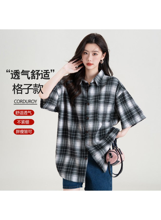 Baleno Classic Plaid Color-block Shirt - Korean Style Versatile Summer Thin Women's Short-sleeve Oversized Slimming Lazy Shirt - Image 5
