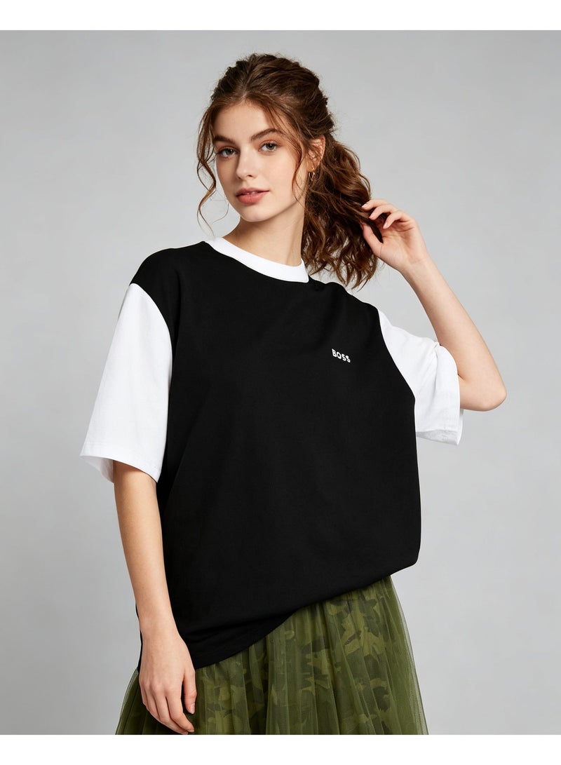 BOSS Men Contrast Color Short Sleeve Crew Neck Casual Loose Fit Daily Wear T-Shirt Black White - Image 5