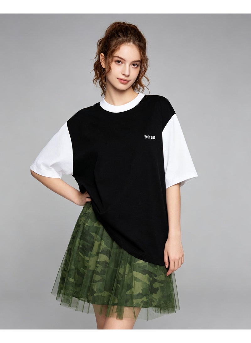 BOSS Men Contrast Color Short Sleeve Crew Neck Casual Loose Fit Daily Wear T-Shirt Black White - Image 4