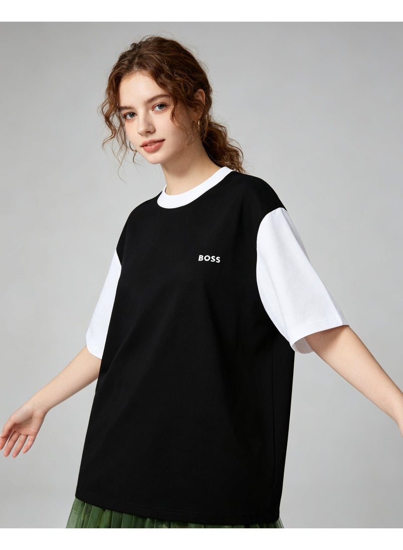 BOSS Men Contrast Color Short Sleeve Crew Neck Casual Loose Fit Daily Wear T-Shirt Black White - Image 3