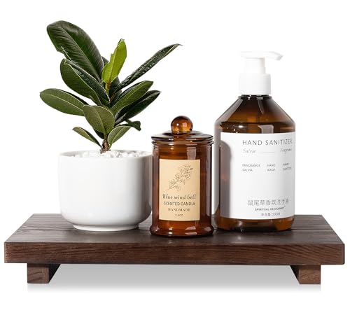 zoocatia Bathroom Counter Organizer Wood Pedestal Stand Farmhouse Decorative Tray Soap Holder for Kitchen Decor Large 118 x 7  Walnut