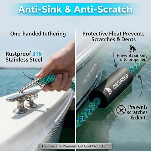 Obcursco Heavy Duty Boat Dock Lines (7ft & 14ft) - 1/2" Marine Mooring Rope with 316 Stainless Steel Clip - Accessories for PWC, Pontoon, Center Console, Jet Ski (Green/Blue, 2 Pack) - Image 3
