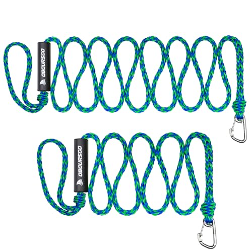 Obcursco Heavy Duty Boat Dock Lines (7ft & 14ft) - 1/2" Marine Mooring Rope with 316 Stainless Steel Clip - Accessories for PWC, Pontoon, Center Console, Jet Ski (Green/Blue, 2 Pack) - Image 1