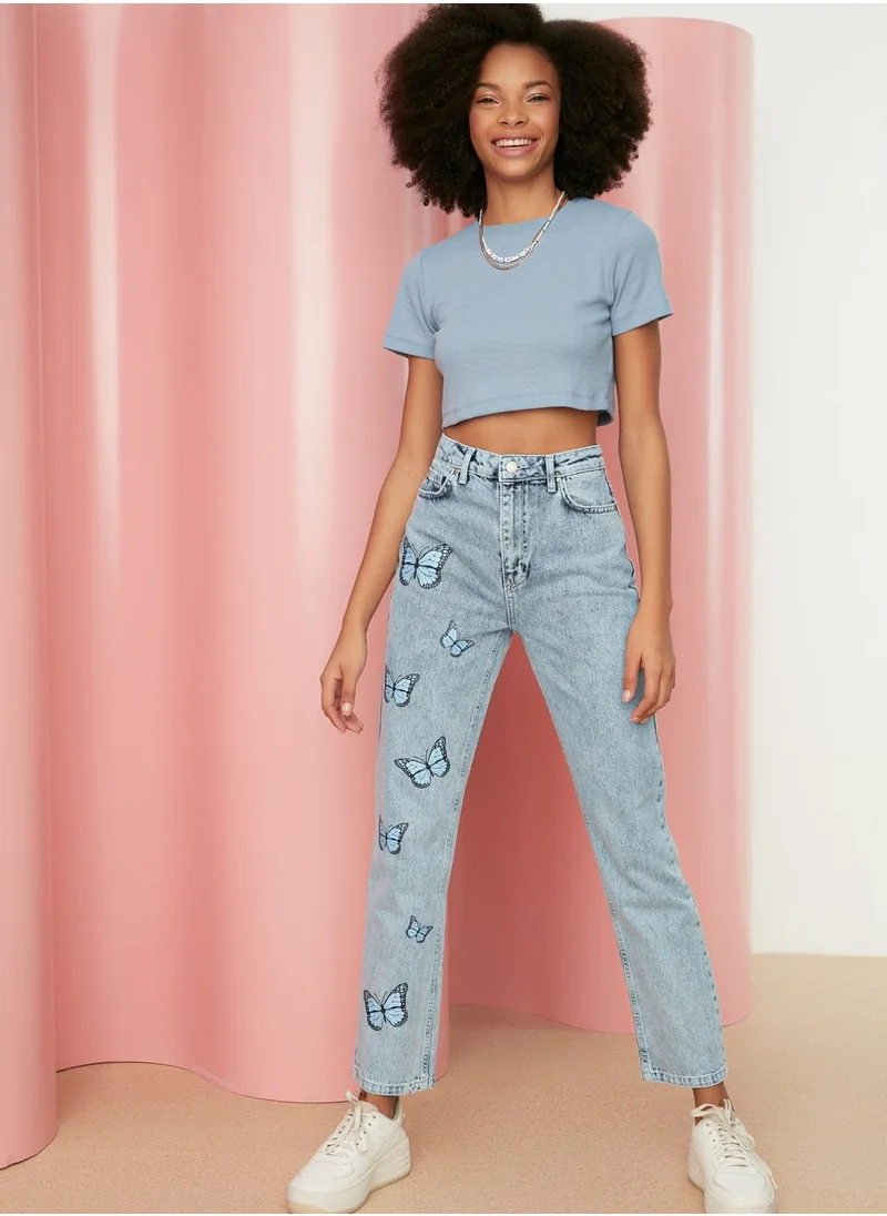 trendyol Printed High Waist Jeans