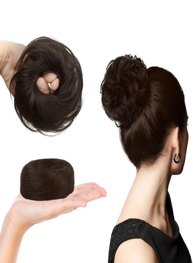 BLUSHIA Natural Human Hair Buns - Messy Juda Bun - Donut Scrunchies with Elastic Rubber band - Natural Brown - 1 Pc- 30grams - Image 1