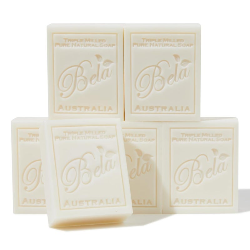 BELA Extra Creamy Goat Milk Soap 33 OZ Pack of 6 Long Lasting French Triple Milled Bar Soap Enriched with Organic Shea Butter Hand Face and Body Wash Bar Made in Australia