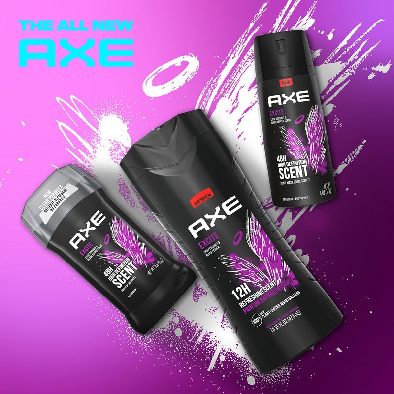 AXE Body Wash 4 Count 12h Refreshing Scent Excite Crisp Coconut & Black Pepper Men's Body Wash with 100% Plant-Based Moisturizers 16 oz - Image 3