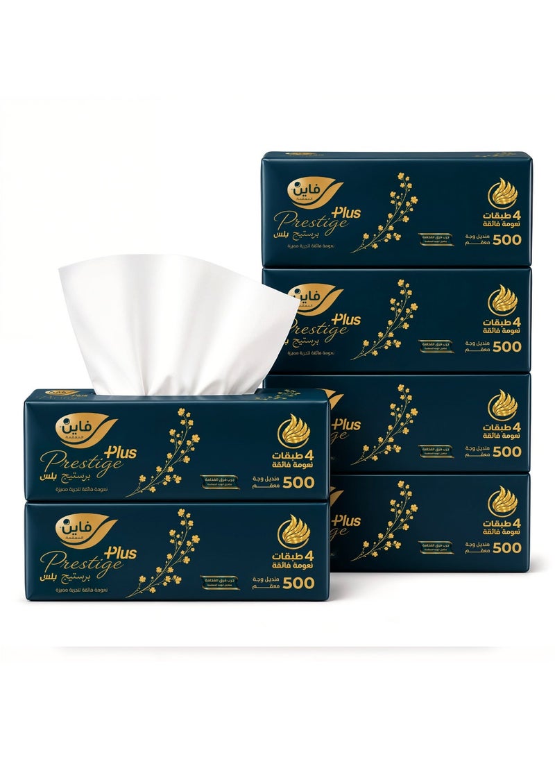 Fine Prestige Plus Facial Tissues, 4-Ply, 500 Sheets, Nylon Pack of 6. Our Softest Ever, Sterilized for Hygiene - Image 2