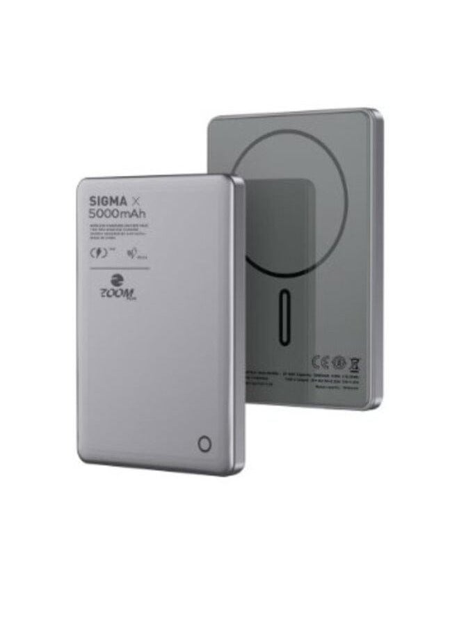 Zoom Plus 5000 mAh ZOOMPLUS- W05 MagSafe Battery ( Sigma Super Slim With Wireless Metal And Glass 5K ) Magnetic Power Bank, Wireless Portable Charger, 20W Fast Charging Battery Pack with USB-C Compatible with Magsafe, iPhone 15/15 Plus/15 Pro/15 Pro Max16 Pro Max, iPhone 14/13/12/15/16  - Image 1