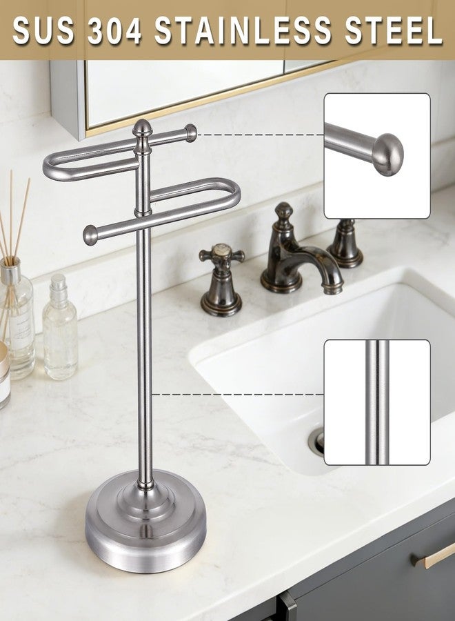 Hioflyme Hand Towel Stand,304 Stainless Steel Hand Towel Holder for Bathroom Kitchen Counter，14.5 Inch S-Shape Weighted Base Standing Hand Towel Rack Bar Holds 2 Towels (Brushed Nickel) - Image 2